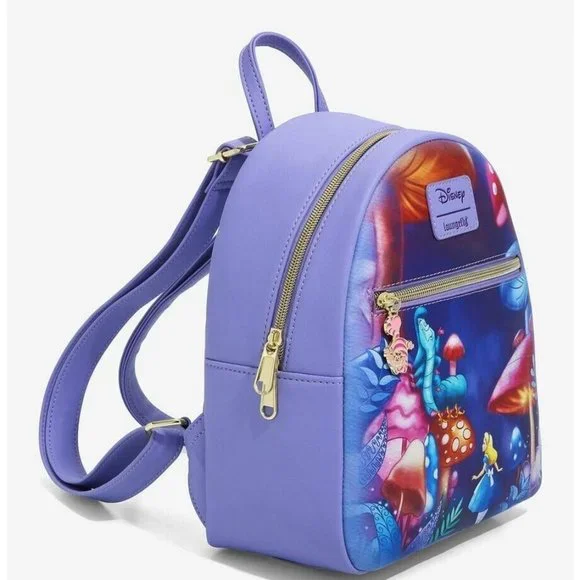 Loungefly Disney Alice In Wonderland Mini Backpack Caterpillar Mushrooms Bag - Picture 2 of 5